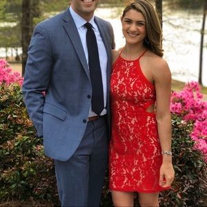 Red and nude lace back cutout dress 🔥🔥🔥